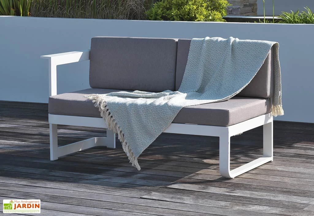 Salon De Jardin En Aluminium Barcelona : 1 Table + 2 Canapés + 1 Pouf 3 Salon De Jardin En Aluminium Barcelona : 1 Table + 2 Canapés + 1 Pouf – Image 3