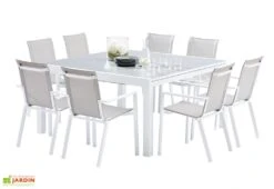 Salon De Jardin Carré WhiteStar : Table Extensible + 8 Fauteuils