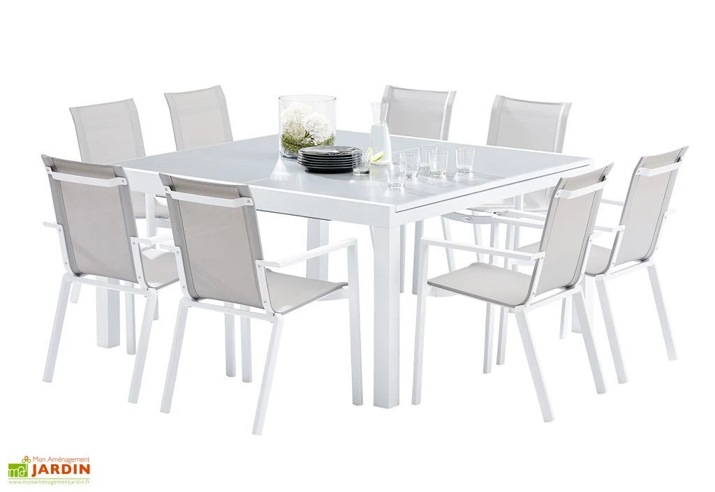 Salon De Jardin Carré WhiteStar : Table Extensible + 8 Fauteuils 1 Salon De Jardin Carré WhiteStar : Table Extensible + 8 Fauteuils