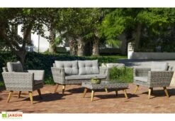 Hevea Salon De Jardin En Bois D’acacia Et Résine Tressée Meridien – 5 Places