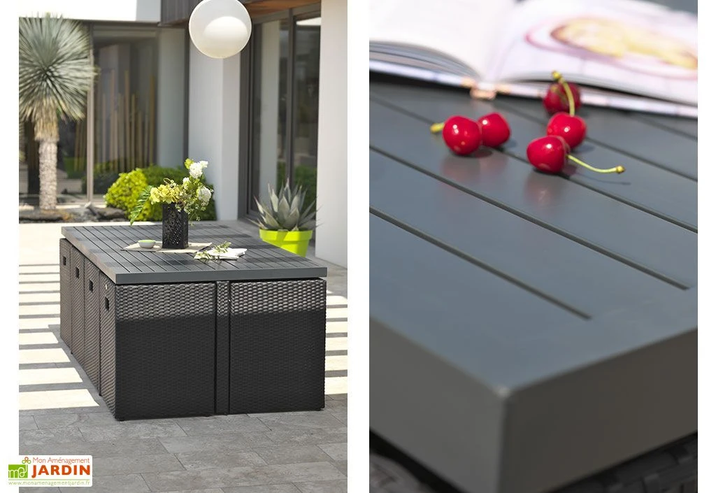 Salon De Jardin Résine Tressée Encastrable Noir : 1 Table + 8 Fts 2 Salon De Jardin Résine Tressée Encastrable Noir : 1 Table + 8 Fts – Image 2