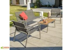 Salon De Jardin 4 Places En Inox Et Corde Tressée Concarneau -Abriet Mobilier Soldes Boutique salon de jardin inox corde 1