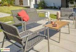 Salon De Jardin 4 Places En Inox Et Corde Tressée Concarneau -Abriet Mobilier Soldes Boutique salon de jardin inox corde 8