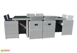 Salon De Jardin En Résine Tressée Encastrable Gris : 1 Table + 8 Fts -Abriet Mobilier Soldes Boutique salon de jardin resine pvc 8 gris 2