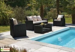 Salon De Jardin En Résine Tressée : 1 Canapé + 2 Fts + 1 Table Basse -Abriet Mobilier Soldes Boutique salon de jardin resine tressee 1