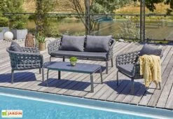 Salon De Jardin 4 Places En Aluminium Et Corde Tressée - Camargue