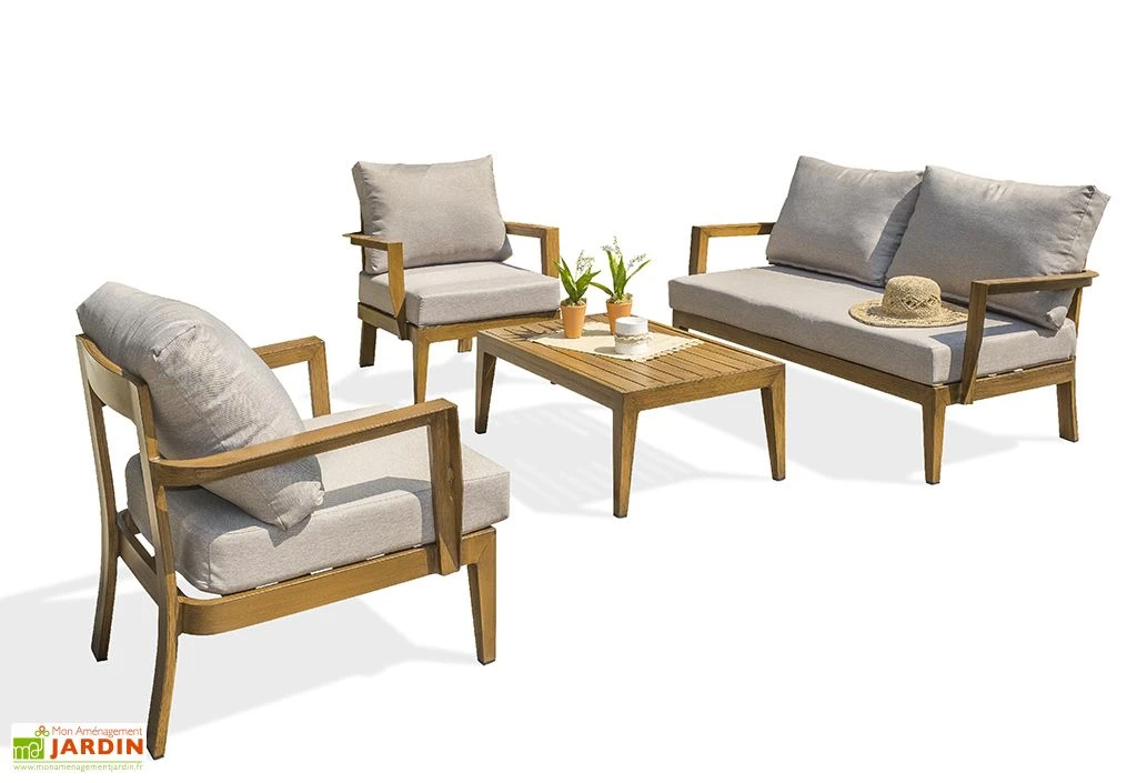 Salon De Jardin 4 Places Aluminium Effet Bois Portofino 2 Salon De Jardin 4 Places Aluminium Effet Bois Portofino – Image 2