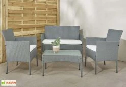 Salon De Jardin 4 Places En Aluminium Et Résine Tressée - Barcelone 9 Salon De Jardin 4 Places En Aluminium Et Résine Tressée - Barcelone -Abriet Mobilier Soldes Boutique salon jardin 4 places resine tressee barcelone gris