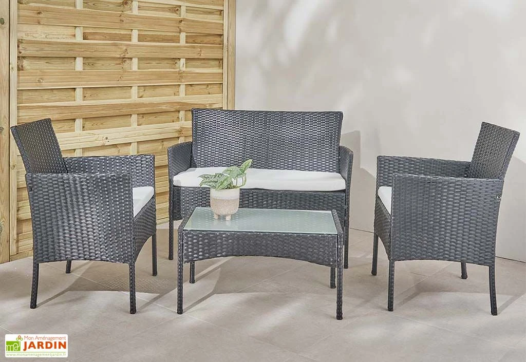 Salon De Jardin 4 Places En Aluminium Et Résine Tressée - Barcelone 2 Salon De Jardin 4 Places En Aluminium Et Résine Tressée - Barcelone – Image 2