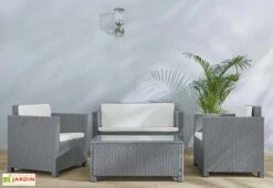 Salon De Jardin 4 Places En Aluminium Et Résine Tressée - Belem -Abriet Mobilier Soldes Boutique salon jardin 4 places resine tressee belem gris