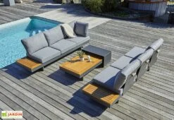 Salon De Jardin 6 Places En Aluminium Et Acacia - Vanuatu -Abriet Mobilier Soldes Boutique salon jardin 6 places aluminium bois
