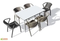 Salon De Jardin : 1 Table Aluminium 160 X 90 Cm + 6 Fauteuils – Fado -Abriet Mobilier Soldes Boutique salon jardin 8 places aluminium blanc