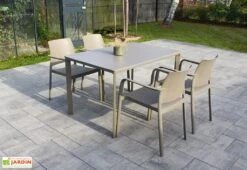 Salon De Jardin : 1 Table Aluminium 120 X 80 Cm + 4 Fauteuils – Dock -Abriet Mobilier Soldes Boutique salon jardin alu 4 fauteuils taupe