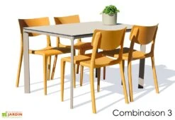 Salon De Jardin : 1 Table Aluminium 120 X 80 Cm + 4 Chaises – Town -Abriet Mobilier Soldes Boutique salon jardin alu 4 places taupe jaune