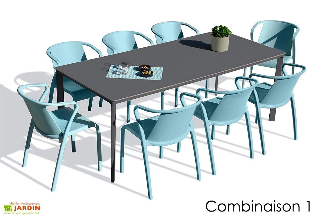 Salon De Jardin : 1 Table Aluminium 200 X 90 Cm Anthracite + 8 Fauteuils – Fado 2 Salon De Jardin : 1 Table Aluminium 200 X 90 Cm Anthracite + 8 Fauteuils – Fado – Image 2
