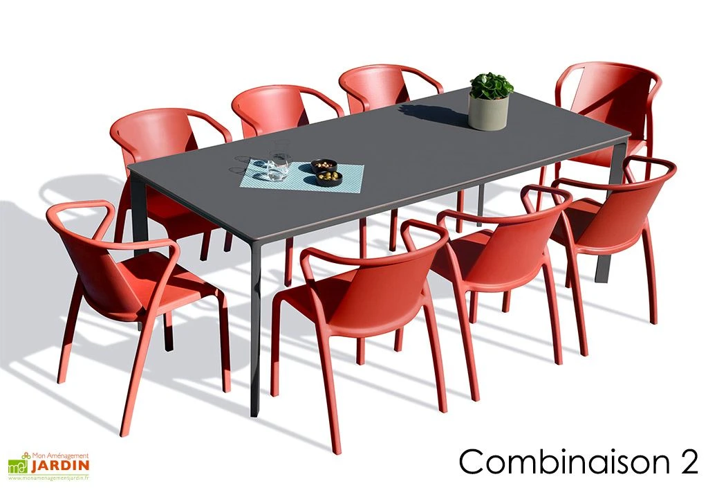 Salon De Jardin : 1 Table Aluminium 200 X 90 Cm Anthracite + 8 Fauteuils – Fado 3 Salon De Jardin : 1 Table Aluminium 200 X 90 Cm Anthracite + 8 Fauteuils – Fado – Image 3