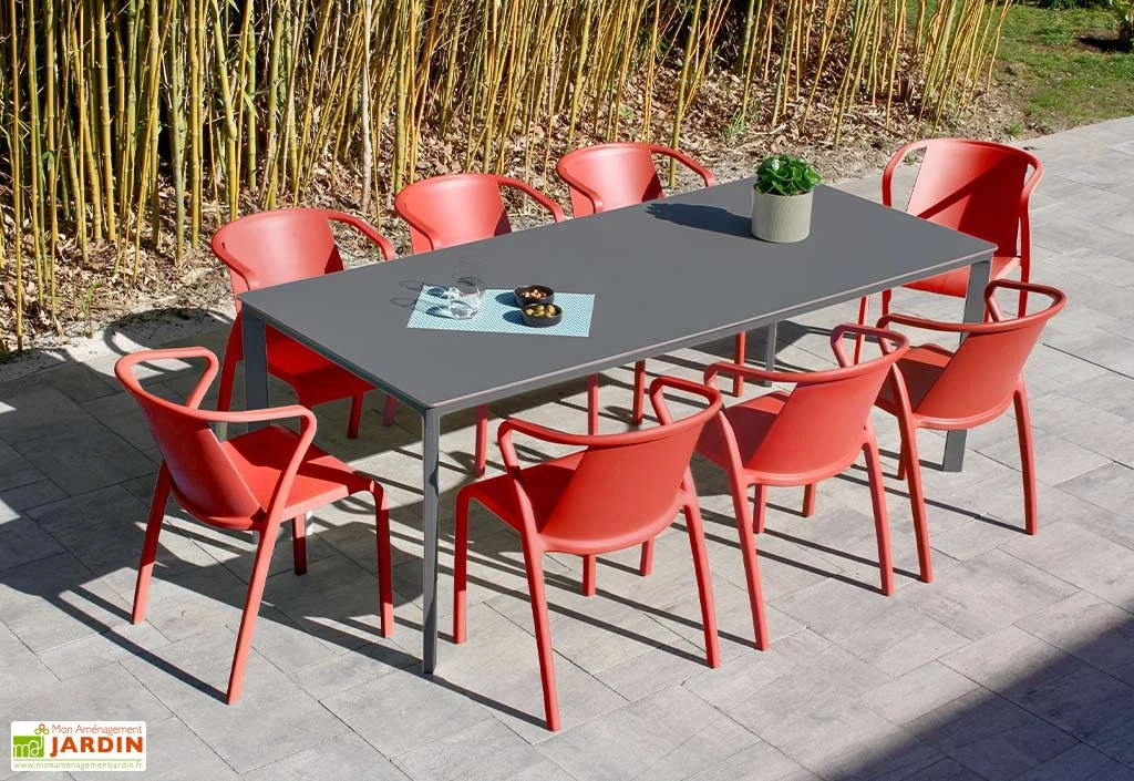 Salon De Jardin : 1 Table Aluminium 200 X 90 Cm Anthracite + 8 Fauteuils – Fado 1 Salon De Jardin : 1 Table Aluminium 200 X 90 Cm Anthracite + 8 Fauteuils – Fado