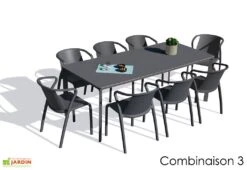 Salon De Jardin : 1 Table Aluminium 200 X 90 Cm Anthracite + 8 Fauteuils – Fado 9 Salon De Jardin : 1 Table Aluminium 200 X 90 Cm Anthracite + 8 Fauteuils – Fado -Abriet Mobilier Soldes Boutique salon jardin alu 8 places gris anthracite