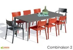 Salon De Jardin : 1 Table 200 X 90 Cm + 6 Chaises + 2 Fauteuils – Town -Abriet Mobilier Soldes Boutique salon jardin alu 8 places gris anthracite rouge 1
