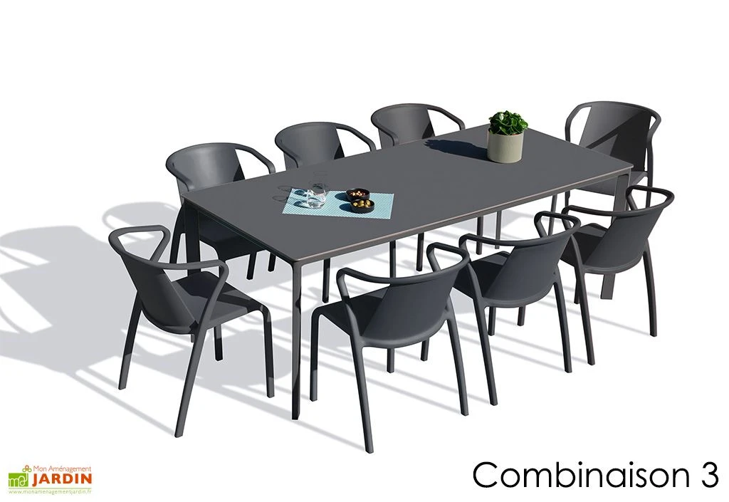 Salon De Jardin : 1 Table Aluminium 200 X 90 Cm Anthracite + 8 Fauteuils – Fado 4 Salon De Jardin : 1 Table Aluminium 200 X 90 Cm Anthracite + 8 Fauteuils – Fado – Image 4