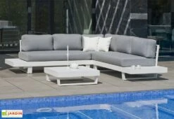 Hevea Salon De Jardin En Aluminium Anastacia Blanc + Coussins Gris Marinland