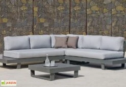 Hevea Salon De Jardin En Aluminium Anastacia Blanc + Coussins Gris Marinland -Abriet Mobilier Soldes Boutique salon jardin aluminium anastacia 1 canape angle 1 table basse 3