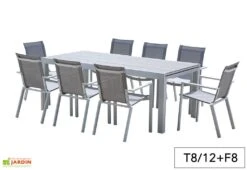 Salon De Jardin Aluminium Tulum Blanc Et Aspect Bois (TB + FT) -Abriet Mobilier Soldes Boutique salon jardin aluminium blanc effet bois table rallonge fauteuils 2