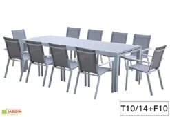 Salon De Jardin Aluminium Tulum Blanc Et Aspect Bois (TB + FT) -Abriet Mobilier Soldes Boutique salon jardin aluminium blanc effet bois table rallonge fauteuils 3