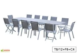 Salon De Jardin Aluminium Tulum Blanc Et Aspect Bois (TB + FT + CH) -Abriet Mobilier Soldes Boutique salon jardin aluminium blanc effet bois table rallonge fauteuils chaises 2