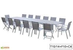 Salon De Jardin Aluminium Tulum Blanc Et Aspect Bois (TB + FT + CH) -Abriet Mobilier Soldes Boutique salon jardin aluminium blanc effet bois table rallonge fauteuils chaises 3
