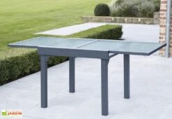 Salon De Jardin Modulo : Table Extensible + 4 Fauteuils Gris -Abriet Mobilier Soldes Boutique salon jardin aluminium modulo4 gris