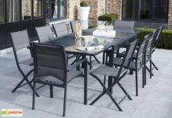 Salon De Jardin Modulo : Table Extensible + 4 Fauteuils + 4 Chaises Gris