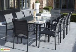 Salon De Jardin Modulo : Table Extensible + 10 Fauteuils Gris