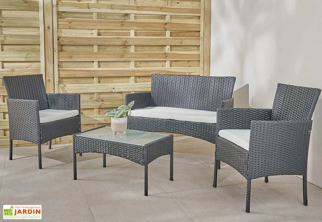 Salon De Jardin 4 Places En Aluminium Et Résine Tressée - Barcelone 1 Salon De Jardin 4 Places En Aluminium Et Résine Tressée - Barcelone