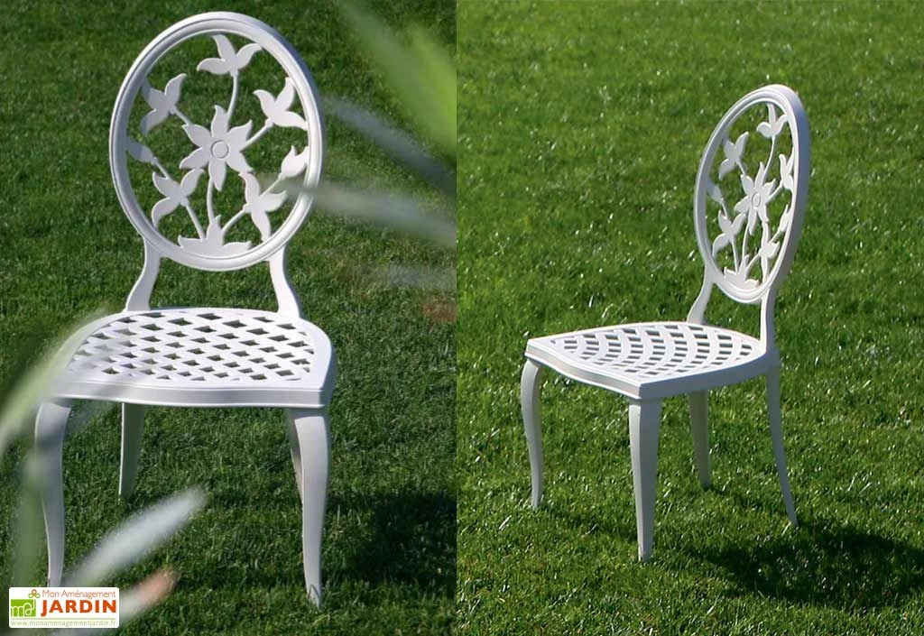 Salon De Jardin En Aluminium Versailles : 1 Table + 4 Chaises 2 Salon De Jardin En Aluminium Versailles : 1 Table + 4 Chaises – Image 2