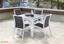 Salon De Jardin Aluminium : Table Extensible 90/180 Cm + 4 Fauteuils 10 Salon De Jardin Aluminium : Table Extensible 90/180 Cm + 4 Fauteuils -Abriet Mobilier Soldes Boutique salon jardin aluminium wilsa 600310