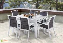 Salon De Jardin Aluminium : Table Extensible 135/270 Cm + Fauteuils 11 Salon De Jardin Aluminium : Table Extensible 135/270 Cm + Fauteuils -Abriet Mobilier Soldes Boutique salon jardin aluminium wilsa 600320