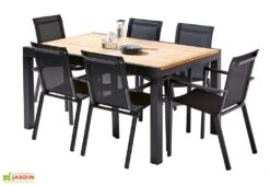 Salon De Jardin Bali Aluminium Et Teck : Table Extensible + 6 Fauteuils