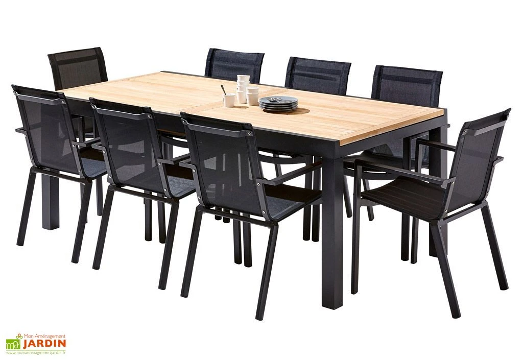 Salon De Jardin Bali Aluminium Et Teck : Table Extensible + 8 Fauteuils 1 Salon De Jardin Bali Aluminium Et Teck : Table Extensible + 8 Fauteuils