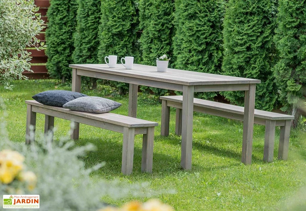 Table De Jardin En Bois Huilé 178 Cm + 2 Bancs – Liepaja 2 Table De Jardin En Bois Huilé 178 Cm + 2 Bancs – Liepaja – Image 2