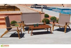 Salon De Jardin En Bois D’Acacia Et Tissu 4 Places Primavera Taupe