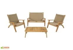Salon De Jardin En Bois D’Acacia Et Tissu 4 Places Primavera Taupe -Abriet Mobilier Soldes Boutique salon jardin bois acacia 4 places