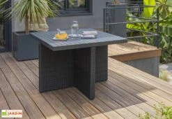 Salon De Jardin Encastrable : 1 Table + 4 Fauteuils -Abriet Mobilier Soldes Boutique salon jardin encastrable 4personnes resine tressee noire 2