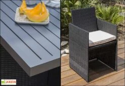 Salon De Jardin Encastrable : 1 Table + 4 Fauteuils -Abriet Mobilier Soldes Boutique salon jardin encastrable 4personnes resine tressee noire 3