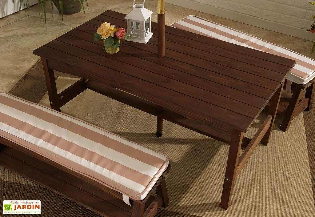 KidKraft Salon De Jardin Bois Pour Enfants : Table, Bancs, Parasol Taupe 4 KidKraft Salon De Jardin Bois Pour Enfants : Table, Bancs, Parasol Taupe – Image 4