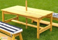 KidKraft Salon De Jardin Bois Pour Enfants : Table, Bancs, Parasol Bleu Marine -Abriet Mobilier Soldes Boutique salon jardin enfants bois table banc parasol 4