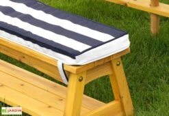 KidKraft Salon De Jardin Bois Pour Enfants : Table, Bancs, Parasol Bleu Marine -Abriet Mobilier Soldes Boutique salon jardin enfants bois table banc parasol 5