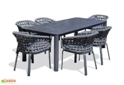 Salon De Jardin Haut 6 Places En Aluminium Et Corde Tressée - Camargue