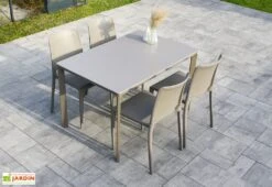 Salon De Jardin : 1 Table Aluminium 120 X 80 Cm + 4 Chaises – Hall -Abriet Mobilier Soldes Boutique salon jardin meet hall 4 chaises table taupe