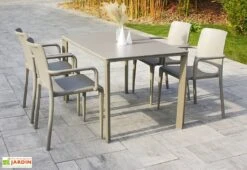 Salon De Jardin : 1 Table Aluminium 120 X 80 Cm + 4 Fauteuils – Hall 8 Salon De Jardin : 1 Table Aluminium 120 X 80 Cm + 4 Fauteuils – Hall -Abriet Mobilier Soldes Boutique salon jardin meet hall 4 fauteuils table taupe